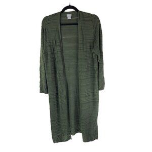 Chicos Open Front Green Textured Maxi Cardigan Open Knit Size 1 (US Size M)
